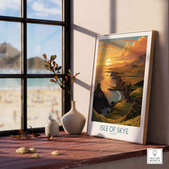 Isle of Skye Wall Art Print featuring a sunset view of the Scottish landscape, perfect for decor and nature lovers.