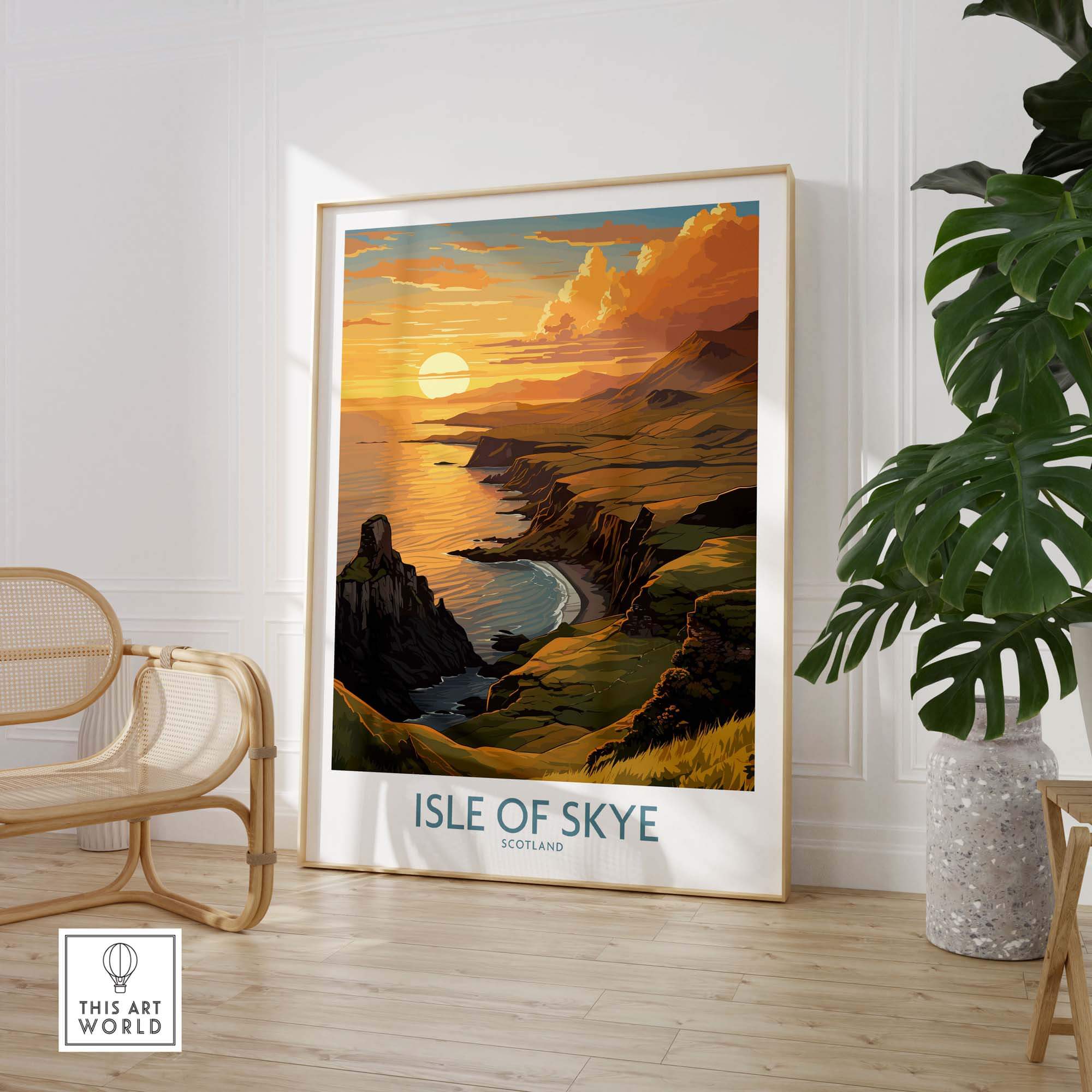 Isle of Skye Wall Art Print showcasing the stunning sunset over Scotland's iconic landscape.