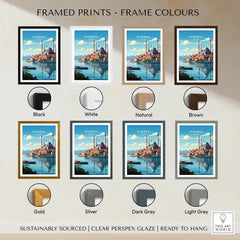 Istanbul travel poster in eight frame colors: black, white, natural, brown, gold, silver, dark grey, light grey