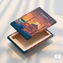 Istanbul Turkey travel poster wall art print with skyline and sunset, perfect for home decor