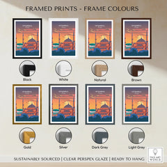 Istanbul Turkey travel poster in eight frame colors: black, white, natural, brown, gold, silver, dark grey, light grey