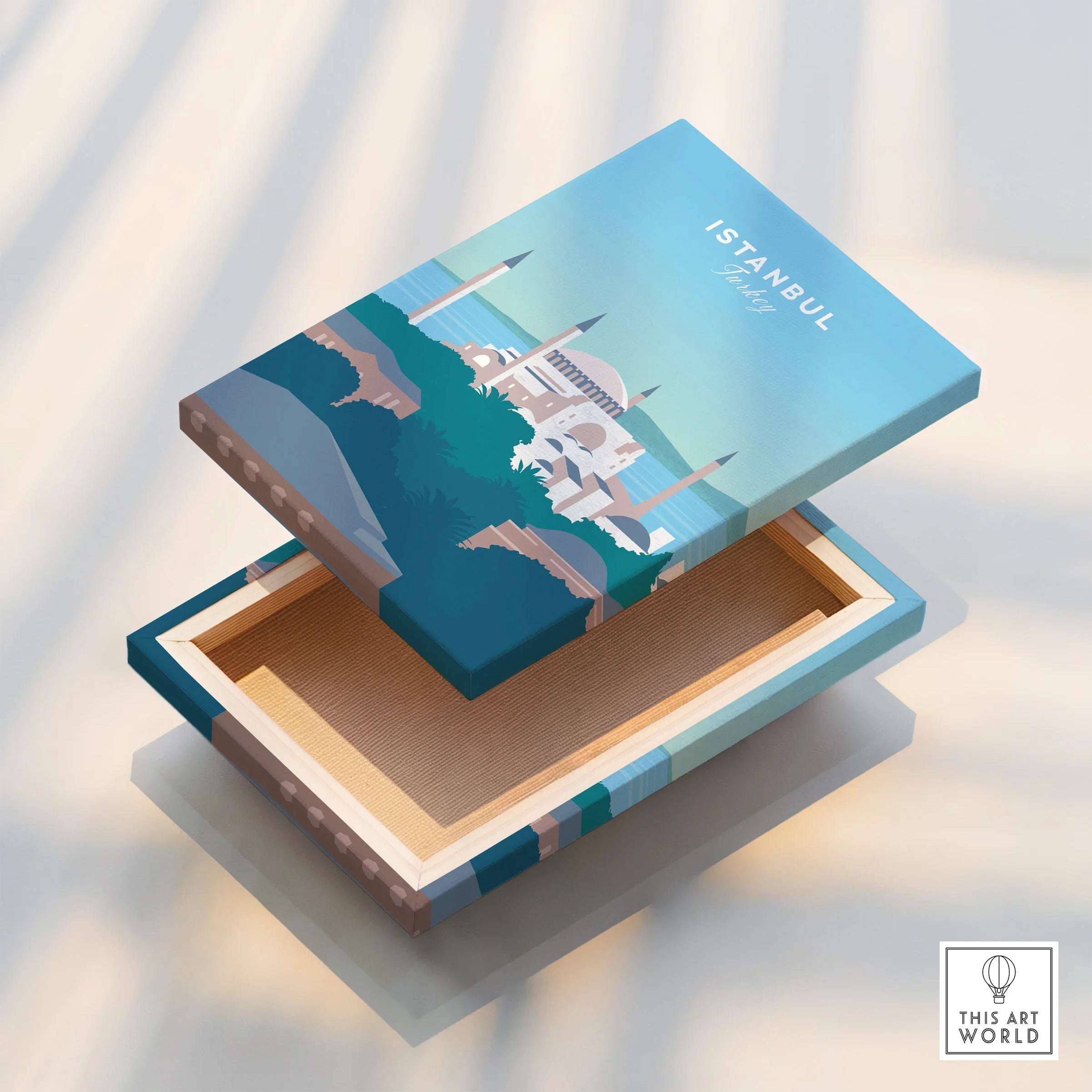 Istanbul Turkey travel poster canvas art with skyline illustration, perfect for home wall decor