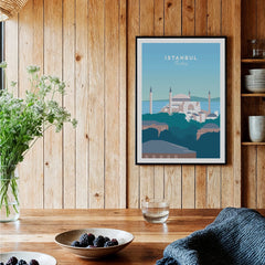Istanbul Turkey travel poster wall art featuring Hagia Sophia skyline, perfect for home decor