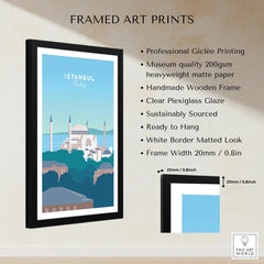 Istanbul Turkey travel poster art print in black frame, city skyline wall decor with white mat