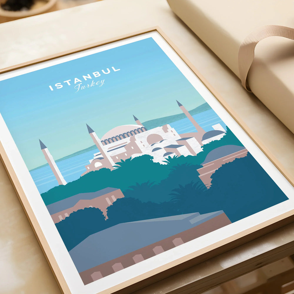 Istanbul Turkey travel poster print with skyline art, perfect for home decor wall art