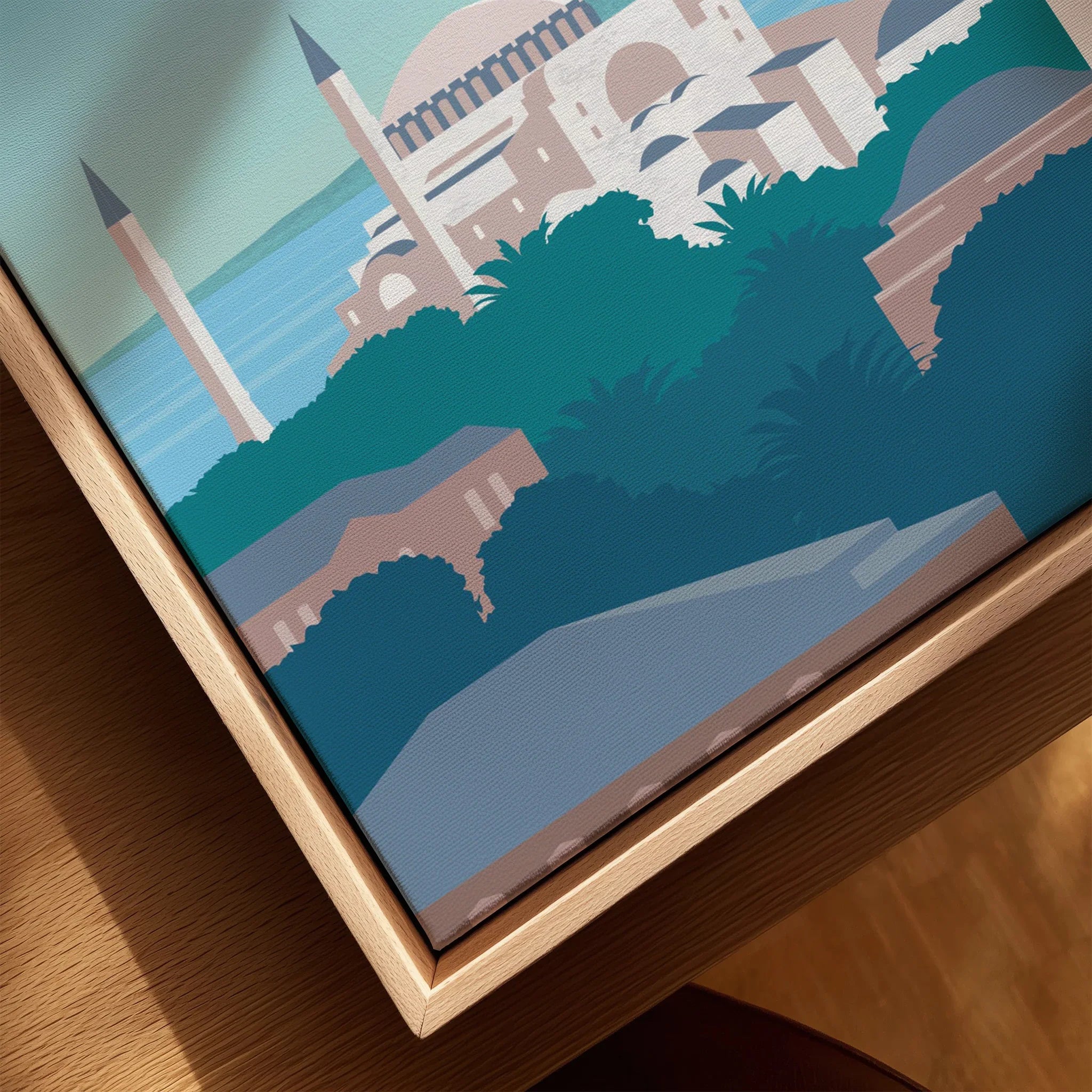 Istanbul travel poster art print with Hagia Sophia, minarets, and waterfront, modern wall decor