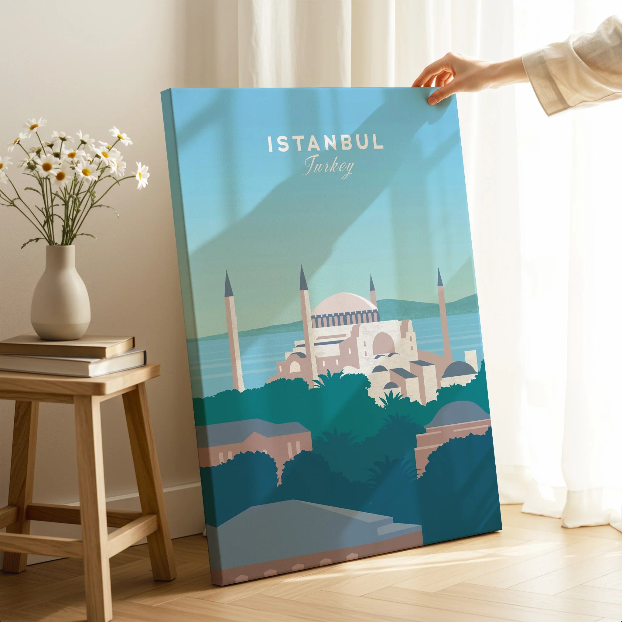 Istanbul Turkey travel poster wall art featuring Hagia Sophia skyline, perfect for home decor