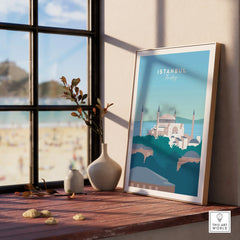 Istanbul Turkey travel poster with skyline art, perfect for home decor and wall art