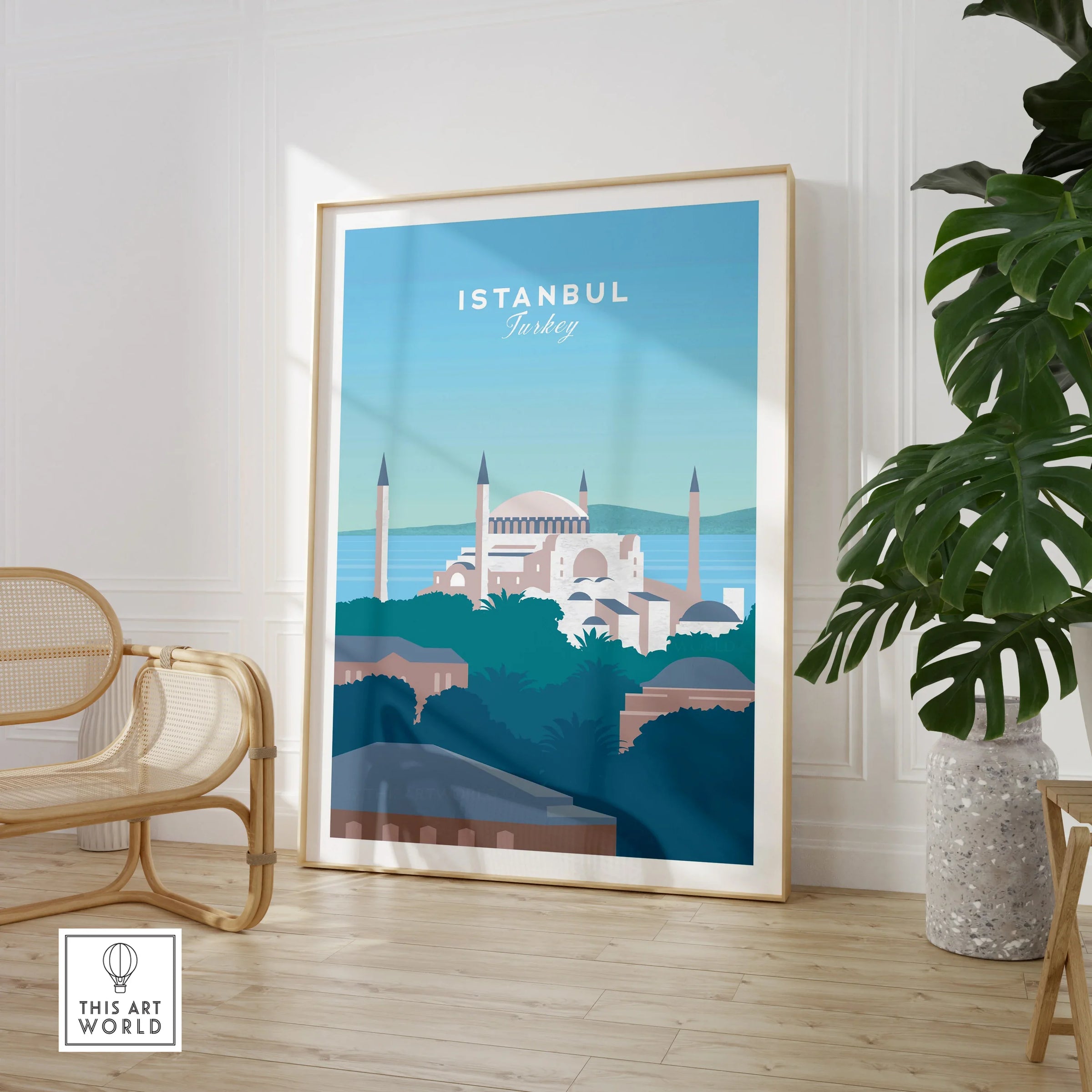 Istanbul Turkey travel poster with skyline art, perfect for home decor and wall art