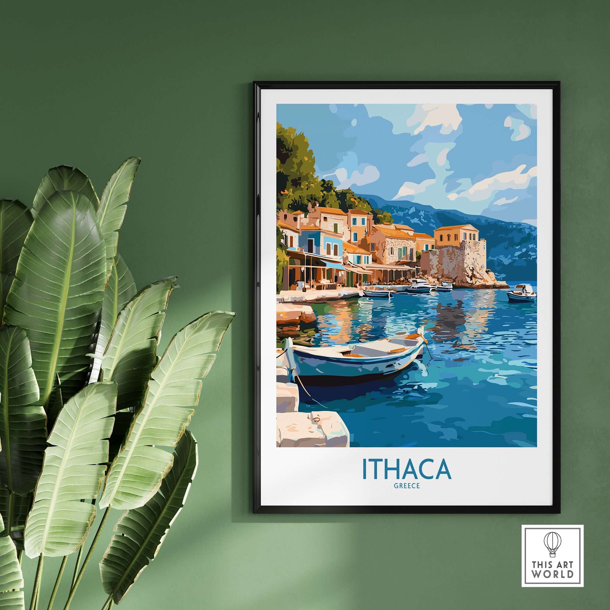 Ithaca Greece Wall Art | Picturesque Mediterranean Harbor Print showcasing tranquil harbor with traditional architecture.
