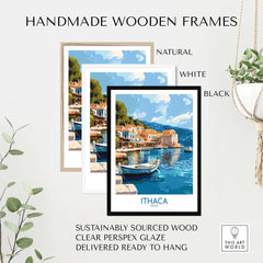 Ithaca Greece Wall Art | Picturesque Mediterranean Harbor Print in handmade wooden frames