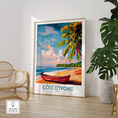 Ivory Coast Coastal Art - Côte d'Ivoire Beach Scene Poster, African Seascape displayed in a stylish interior setting.