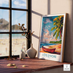 Ivory Coast Coastal Art - Côte d'Ivoire Beach Scene Poster, African Seascape displayed in a modern interior setting.
