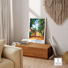Ivory Coast Travel Poster - Côte d'Ivoire Wall Decor, African Art Print displayed in a stylish interior setting.