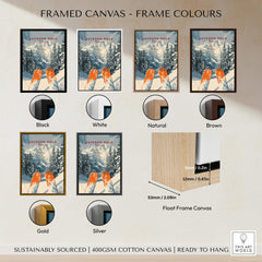 Framed canvas options for Jackson Hole Travel Poster - Wyoming in various colors including black, white, natural, and brown.