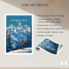 Jackson Hole Ski Poster - Wyoming showcasing stunning mountain scenery and skiing adventure art.