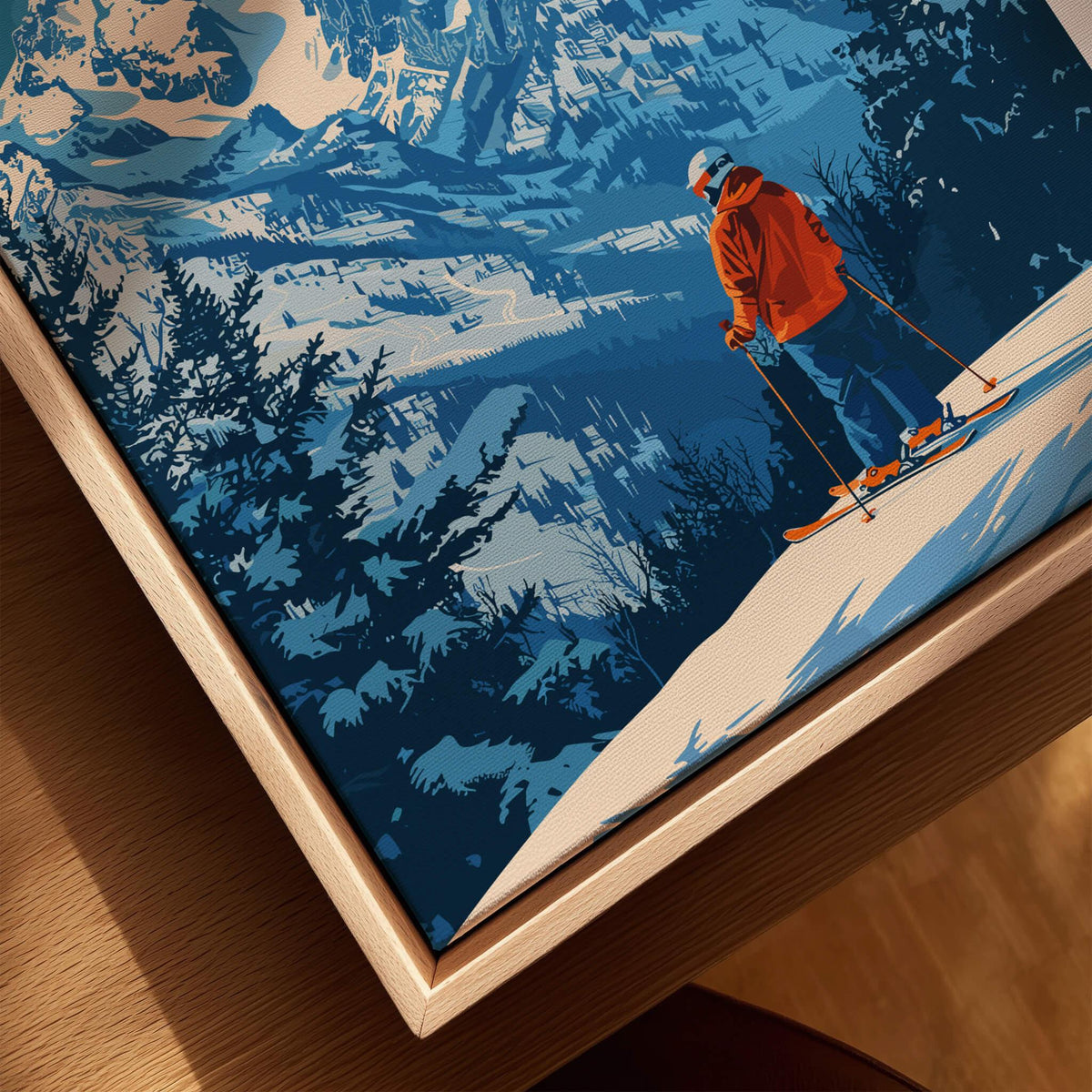 Jackson Hole Ski Poster -  Wyoming featuring a skier against a stunning mountain backdrop.
