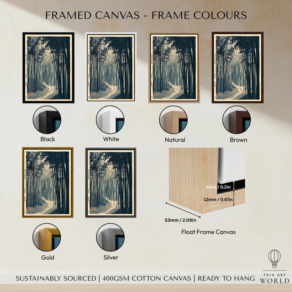 Japanese Bamboo Forest Print – Vintage Japan Landscape Art — framed canvas float frame colour options