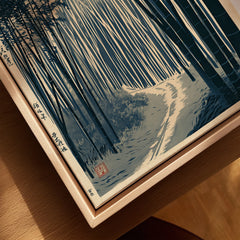 Japanese Bamboo Forest Print – Vintage Japan Landscape Art — closeup framed canvas natural wood floating frame