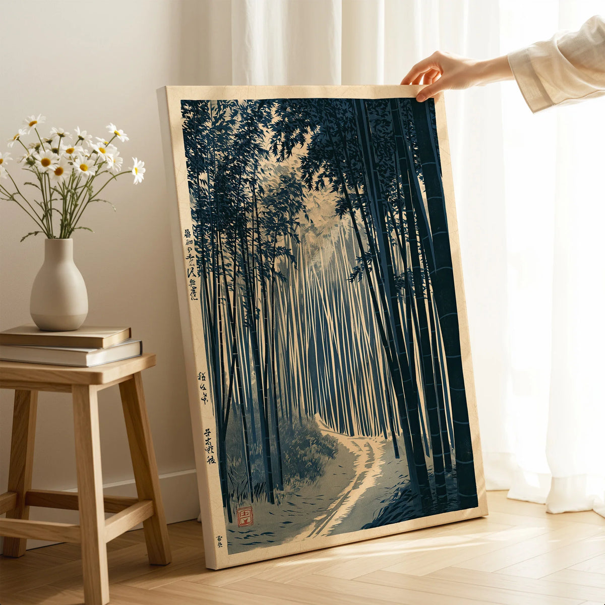 Japanese Bamboo Forest Print – Vintage Japan Landscape Art — canvas print mirror edge hand holding room setting