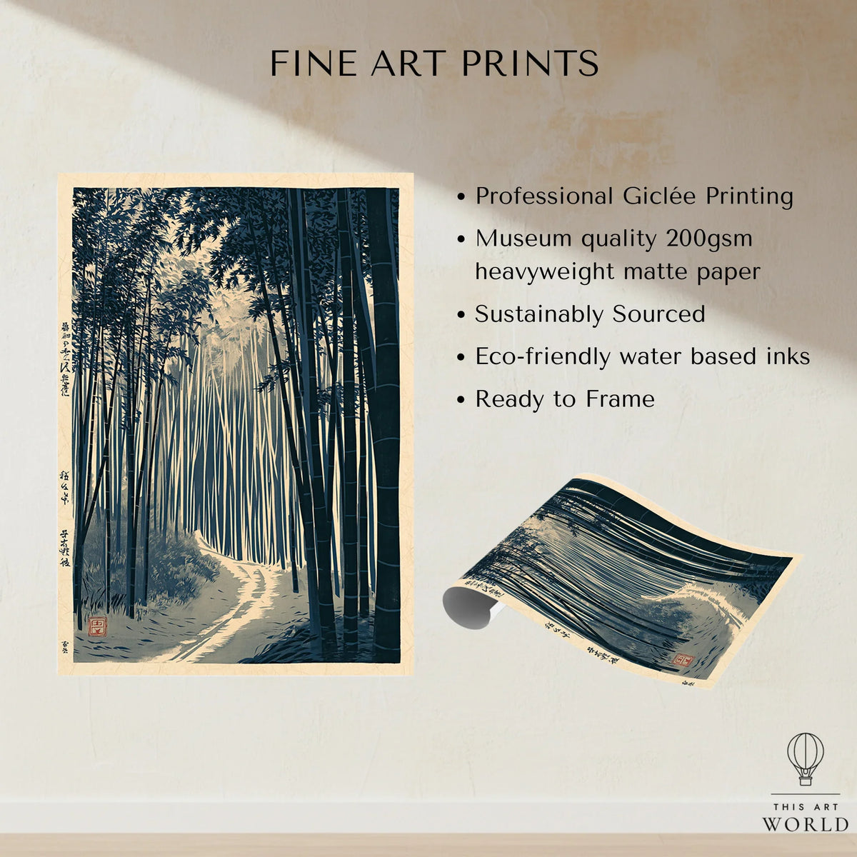 Japanese Bamboo Forest Print – Vintage Japan Landscape Art — fine art print unframed quality details