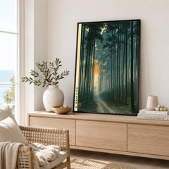 Japanese Forest Art Print – Bamboo Woodland Wall Art — framed artwork living room lifestyle setting
