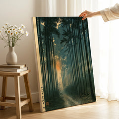 Japanese Forest Art Print – Bamboo Woodland Wall Art — canvas print mirror edge hand holding room setting