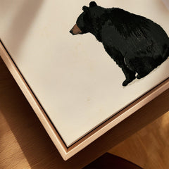Japanese Black Bear Art Print – Vintage Wildlife Wall Art — closeup framed canvas natural wood floating frame