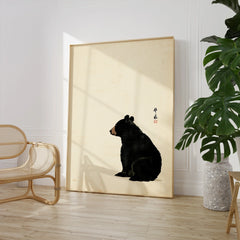 Japanese Bear Art Print – Vintage Japanese Animal Wall Art — large framed print room setting chair plant