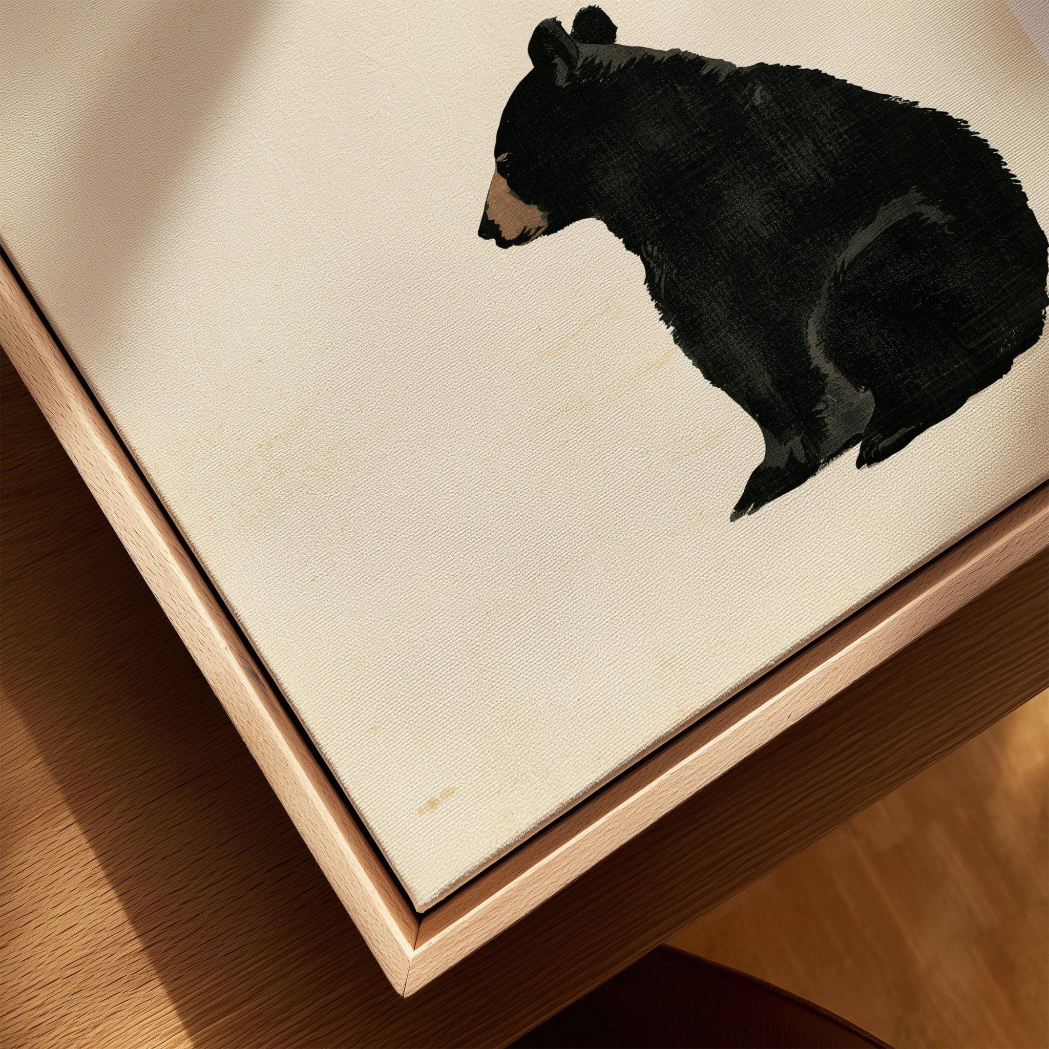 Japanese Bear Art Print – Vintage Japanese Animal Wall Art — closeup framed canvas natural wood floating frame