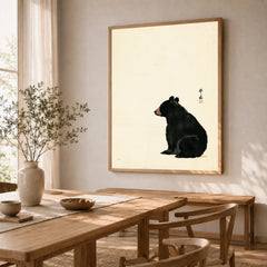 Japanese Bear Art Print – Vintage Japanese Animal Wall Art — dining room framed print natural wood frame
