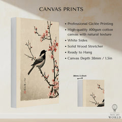 Japanese Bird & Cherry Blossom Art Print – Vintage Wall Art — canvas print stretched cotton canvas details