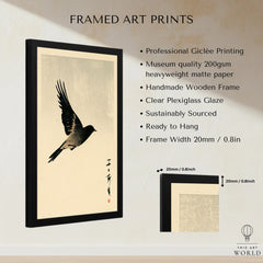 Vintage Japanese Bird Art Print – Ukiyo-e Inspired Wall Art — framed print details measurements quality details