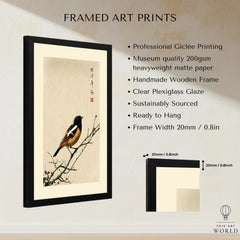 Japanese Bird Wall Art – Vintage Japanese Nature Print — framed print details measurements quality details