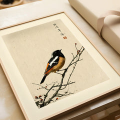 Japanese Bird Wall Art – Vintage Japanese Nature Print — framed art print closeup gift unwrapped natural frame
