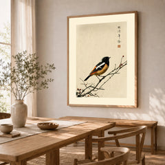Japanese Bird Wall Art – Vintage Japanese Nature Print — dining room framed print natural wood frame