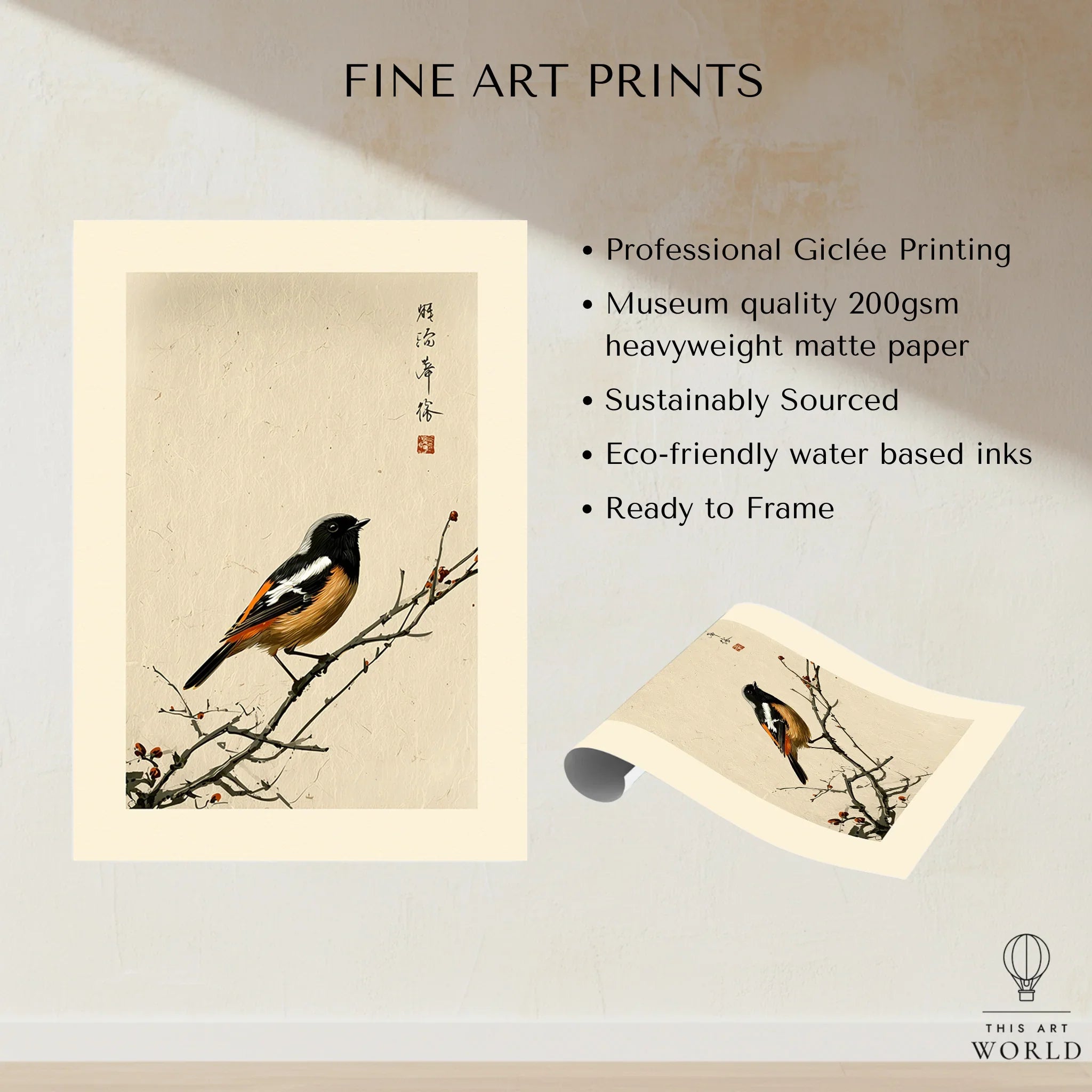 Japanese Bird Wall Art – Vintage Japanese Nature Print — fine art print unframed quality details