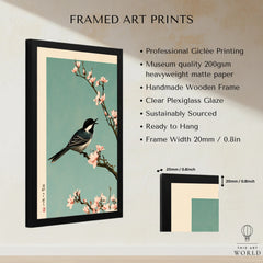 Japanese Bird & Blossom Art Print – Vintage Japan Wall Art — framed print details measurements quality details