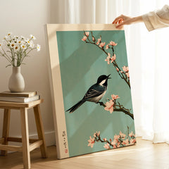 Japanese Bird & Blossom Art Print – Vintage Japan Wall Art — canvas print mirror edge hand holding room setting