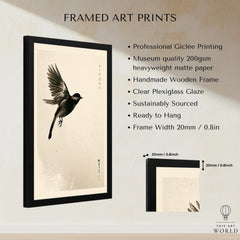 Japanese Flying Bird Art Print – Vintage Minimal Wall Art — framed print details measurements quality details