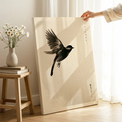 Japanese Flying Bird Art Print – Vintage Minimal Wall Art — canvas print mirror edge hand holding room setting