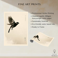 Japanese Flying Bird Art Print – Vintage Minimal Wall Art — fine art print unframed quality details