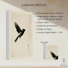 Japanese Bird Print – Minimal Vintage Japan Wall Art — canvas print stretched cotton canvas details