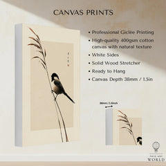 Japanese Bird Art Print – Vintage Botanical Wall Art — canvas print stretched cotton canvas details