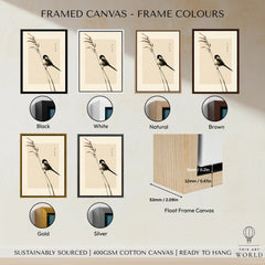 Japanese Bird Art Print – Vintage Botanical Wall Art — framed canvas float frame colour options