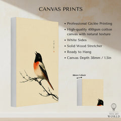 Japanese Bird Wall Art – Vintage Woodblock Style Print — canvas print stretched cotton canvas details