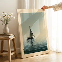 Japanese Seascape Art Print – Vintage Sailing Boat Wall Art — canvas print mirror edge hand holding room setting