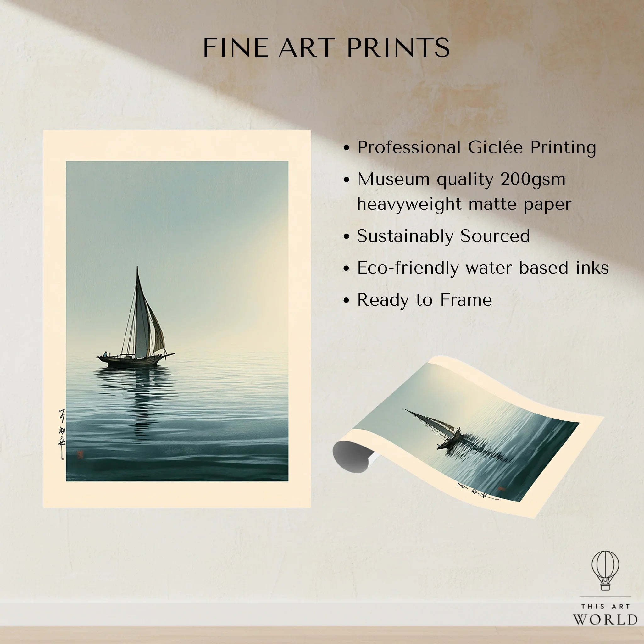 Japanese Seascape Art Print – Vintage Sailing Boat Wall Art — fine art print unframed quality details