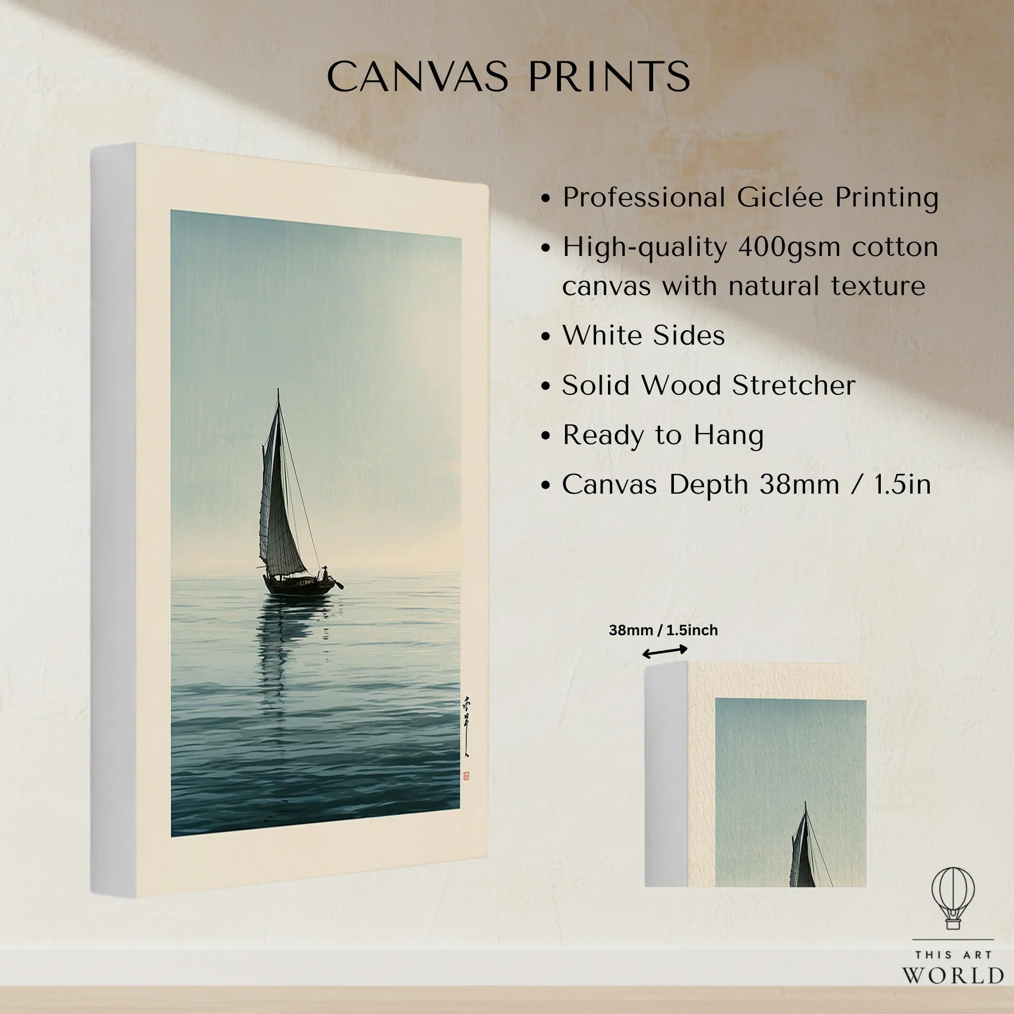 Japanese Coastal Art Print – Vintage Seascape Wall Art — canvas print stretched cotton canvas details