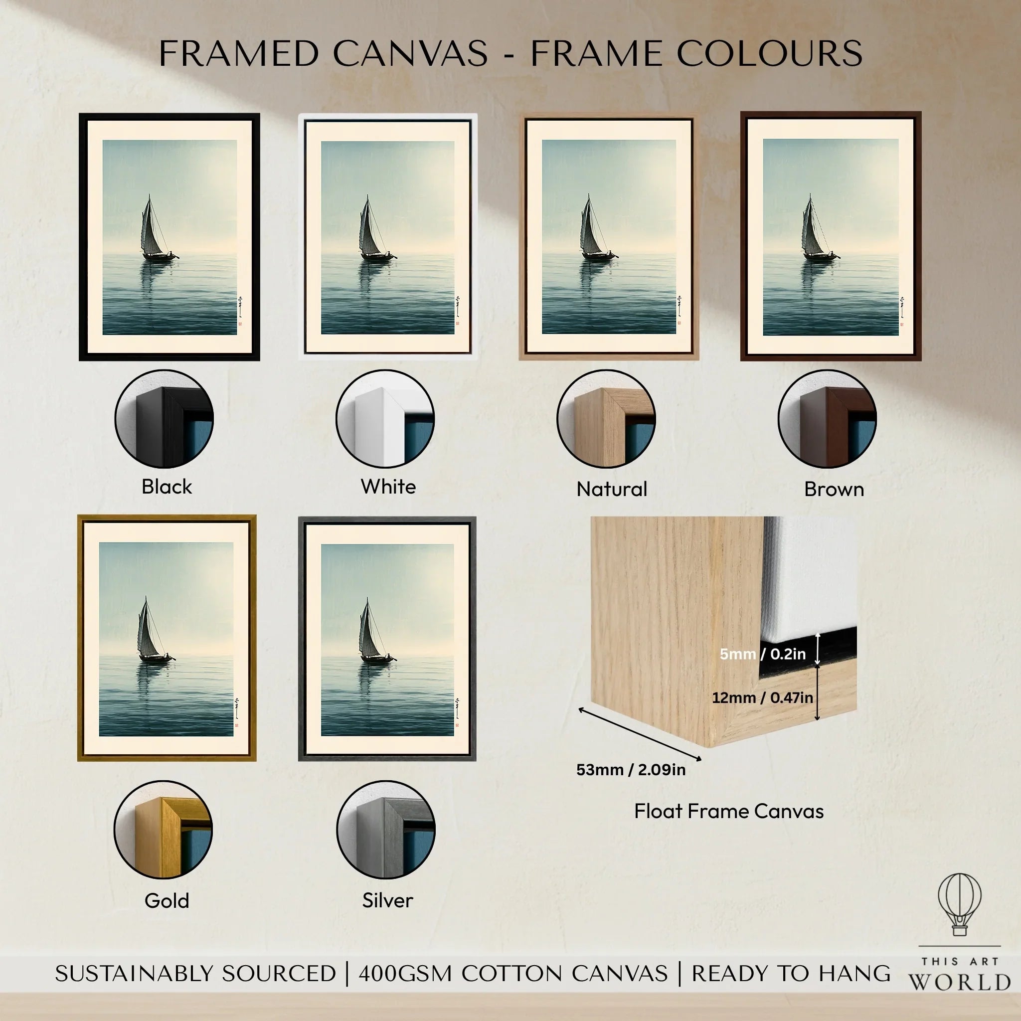 Japanese Coastal Art Print – Vintage Seascape Wall Art — framed canvas float frame colour options